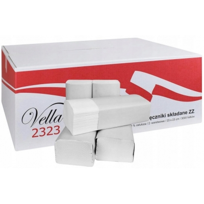 Ręczniki białe składane ZZ VELLA celuloza, 2-warstwy 3000 listków/KARTON