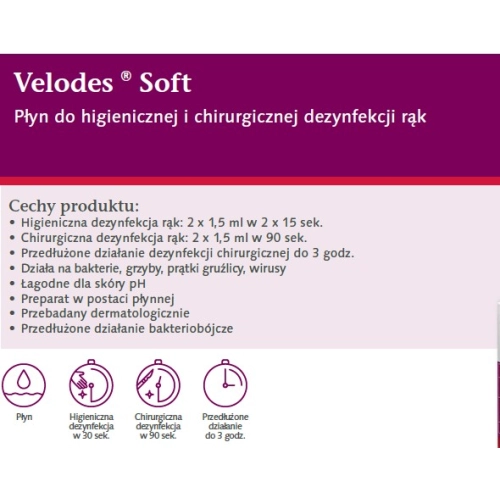 Velodes Soft 500ml - Płyn do higienicznej i chirurgicznej dezynfekcji rąk